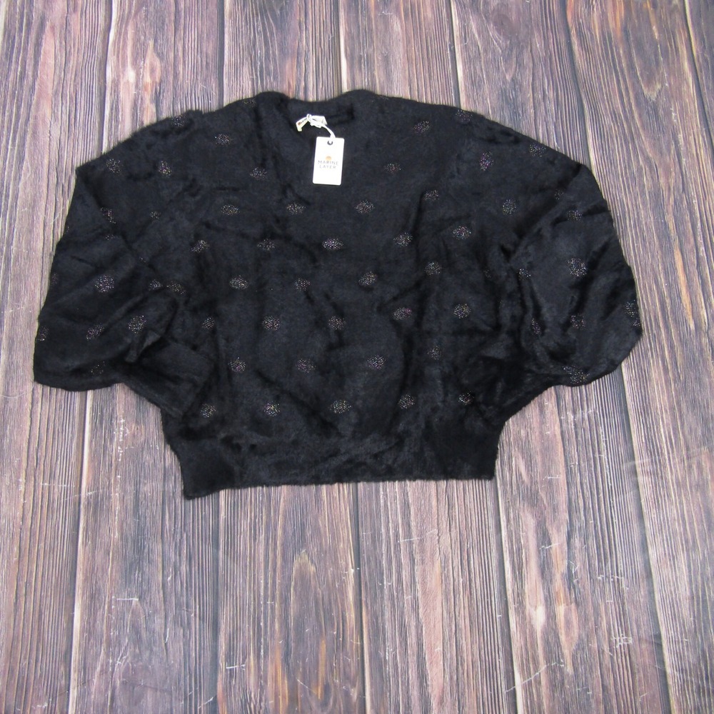 Marine Layer Arielle Sweater Women Large Black Metallic Funfetti Crewneck NEW